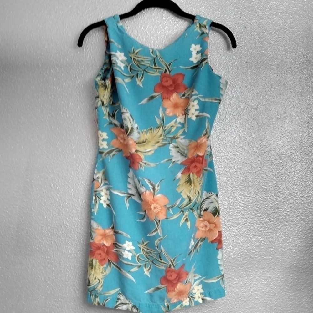 Caribbean Joe Tropical Print Turquoise Vacation/Career Dress   Size PS